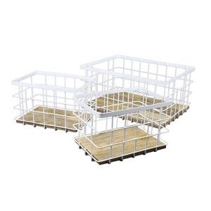 happimess Evvie Vintage Farmhouse Handmade Wire Metal Nesting Storage Baskets with Wood Base - 1 of 4