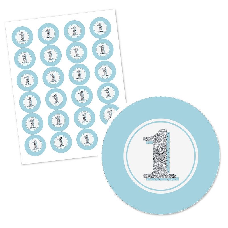 Big Dot of Happiness 1st Birthday Boy - Fun to be One - First Birthday Party Circle Sticker Labels - 24 Count, 2 of 5
