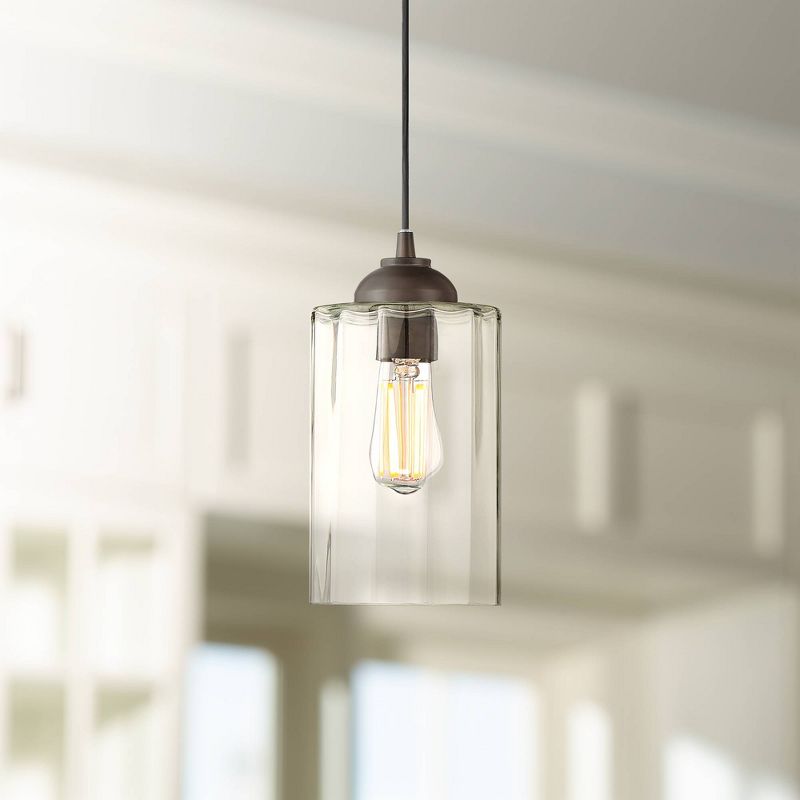 Possini Euro Design Bronze Mini Pendant 5 1/4" Wide Modern LED Clear Glass Cylinder Shade for Dining Room Living House Kitchen Island High Ceilings, 2 of 7