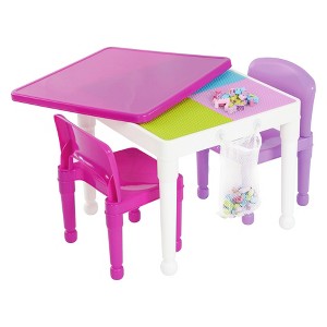 2 - In - 1 Square Activity Table With 2pc Chairs Pink/Purple - Tot Tutors