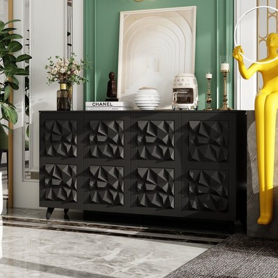 FUFU&GAGA 4-Door Dresser Living Room Storage Cabinet Diamond Surface Pattern Decoration