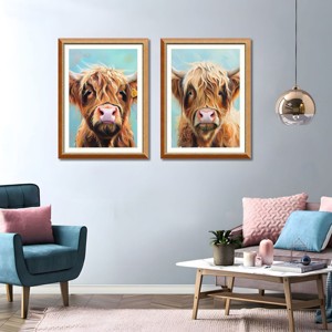 FONTOI 2pcs Highland Cow Canvas Wall Art, Animal Wall Decor Living Room, Dining Room Decor Framed Wall Art for Hallway, Brown 24"* 32"*1.2" - 1 of 4