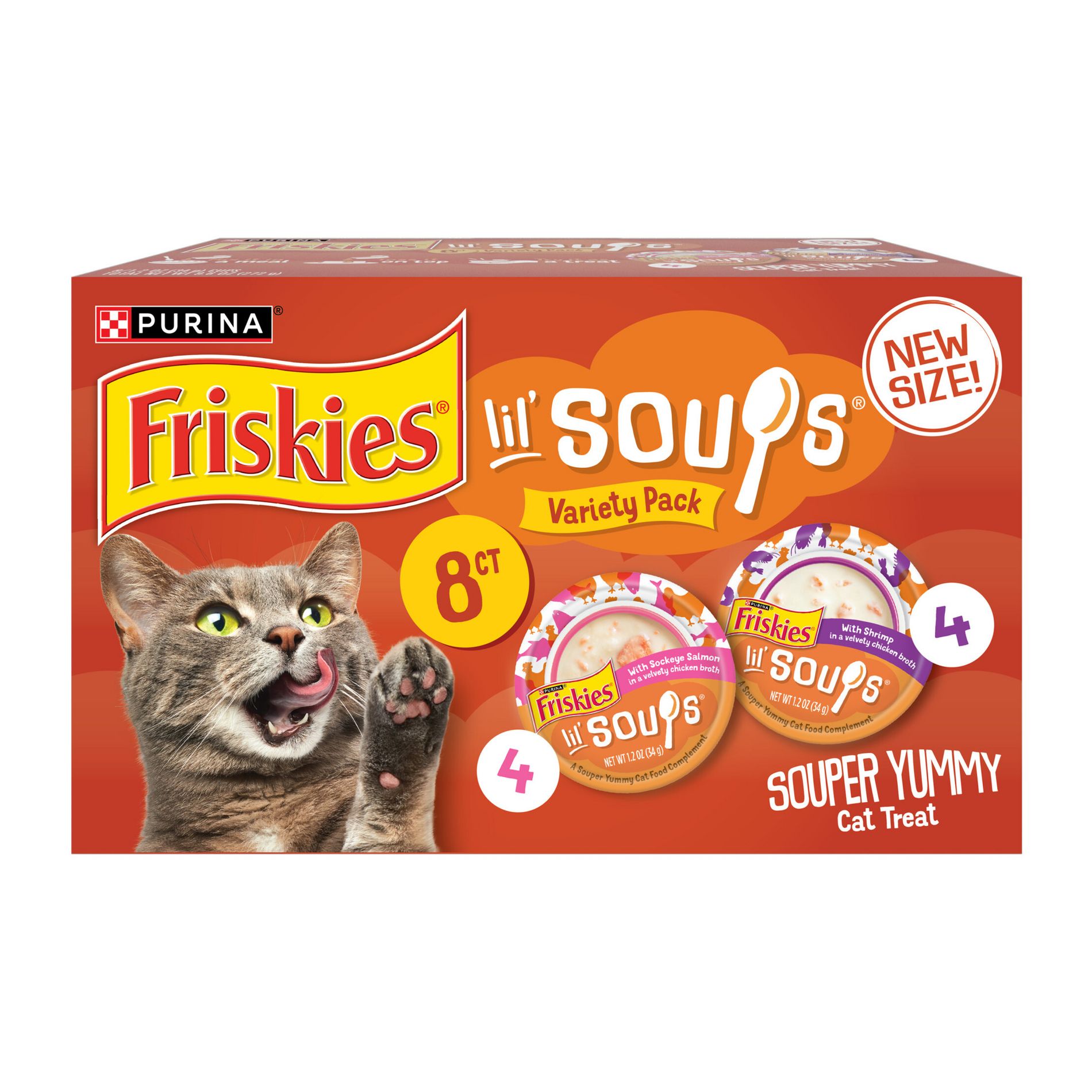 Friskies Lil’ Soups Grain Free Wet Cat Food Complement Variety Pack With Sockeye Salmon and With Shrimp - 12.25oz/8pk