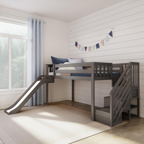 Full size low loft bed with slide best sale