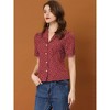 Allegra K Women's Heart-Shaped Polka Dots V Neck Short Sleeve Button Down Vintage Blouse - 2 of 4