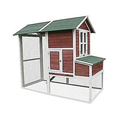 My Backyard Farm Chicken Ranch Coop with PVC Roof, 2 Roosting Bars, 3 Nesting Bays, Pull Out Tray, Hinges, and Vent Window, Dark Red