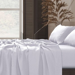 Tribeca Living European Garment Washed Linen Extra Deep Pocket Sheet Set - 1 of 3