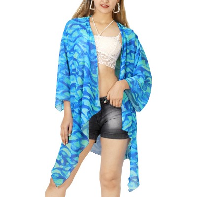 HAPPY BAY Women's Open Front Summer Tropical Beach Loose Casual Duster Tops Beachwear Duster Cardigan Cover Up Dusters for Women L-XL Blue, Wave