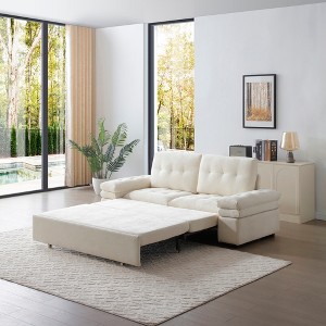 3-in-1 Teddy Sleeper Sofa, Pull-Out Couch Bed with Recliner & Armchair Function for Living Room, Apartment, Dorm - 1 of 4