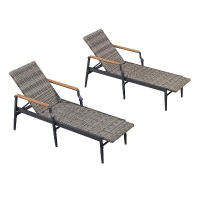 PURPLE LEAF Outdoor Chaise Lounge Chair Set of 2 Patio Pool Lounger Chairs with Wooden Armrest Sunbathing Tanning Recliner for Outside Backyard