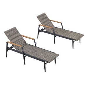 PURPLE LEAF Outdoor Chaise Lounge Chair Set of 2 Patio Pool Lounger Chairs with Wooden Armrest Sunbathing Tanning Recliner for Outside Backyard - 1 of 4