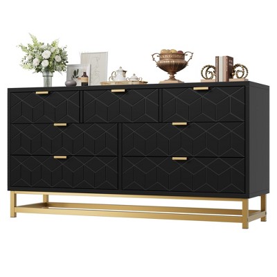 Dresser for Bedroom, Dresser Organizer, 7 Drawer Dresser with Golden Metal Handle and Legs, Modern Chest of Drawers, Large Dresser