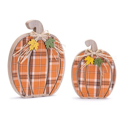 Melrose Harvest Plaid Pumpkin Decor (Set of 2)