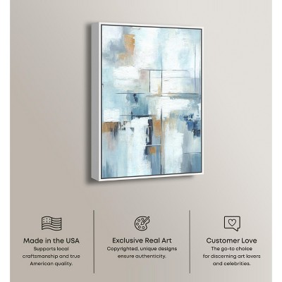 Large Blue and White Abstract Canvas Wall Art with Wooden Frame