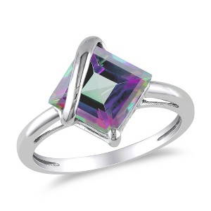 EVERLY JEWELRY | 10K White Gold 3 CT TGW Square Shaped Exotic Green Topaz Ring - 1 of 4