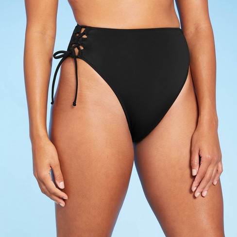 Women's Lace-up High High Leg Extra Cheeky Bikini Bottom - Shade & Shore™ Black Target