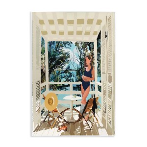 Stupell Industries Woman Coastal Beach Canopy Summer Ocean Scene Wall Plaque Art - 1 of 4