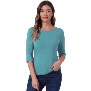 INSPIRE CHIC Women's Classic Solid Elbow Sleeves Round Neck Slim Fit T-Shirts - 1 of 4
