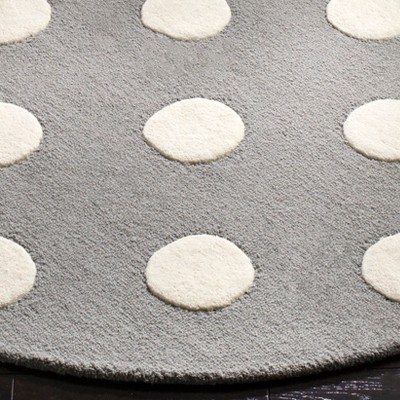 Handmade Tufted Wool Round Kids Play Rug in Grey and Ivory, 59"