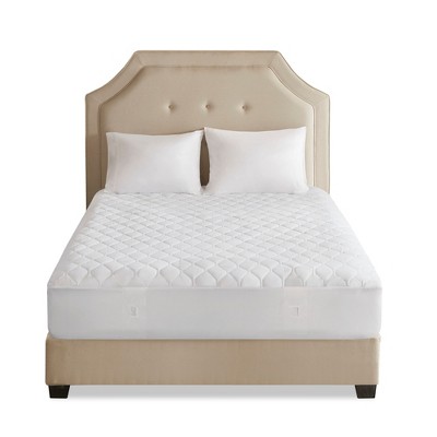 Queen White Heated Microfiber Mattress Pad with 3M Scotchgard