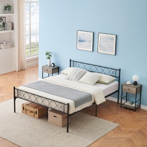 Bed Frame with Headborad & Footboard,  Sturdy Metal Platform Bed Frame with Iron-Art Sweet Hear - 1 of 4