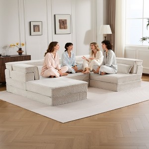 Whisen Modern Compression Loveseat, Convertible Floor Sofa Bed,DIY Boneless Modular Sectional Couch, No Assembly Required - 1 of 4