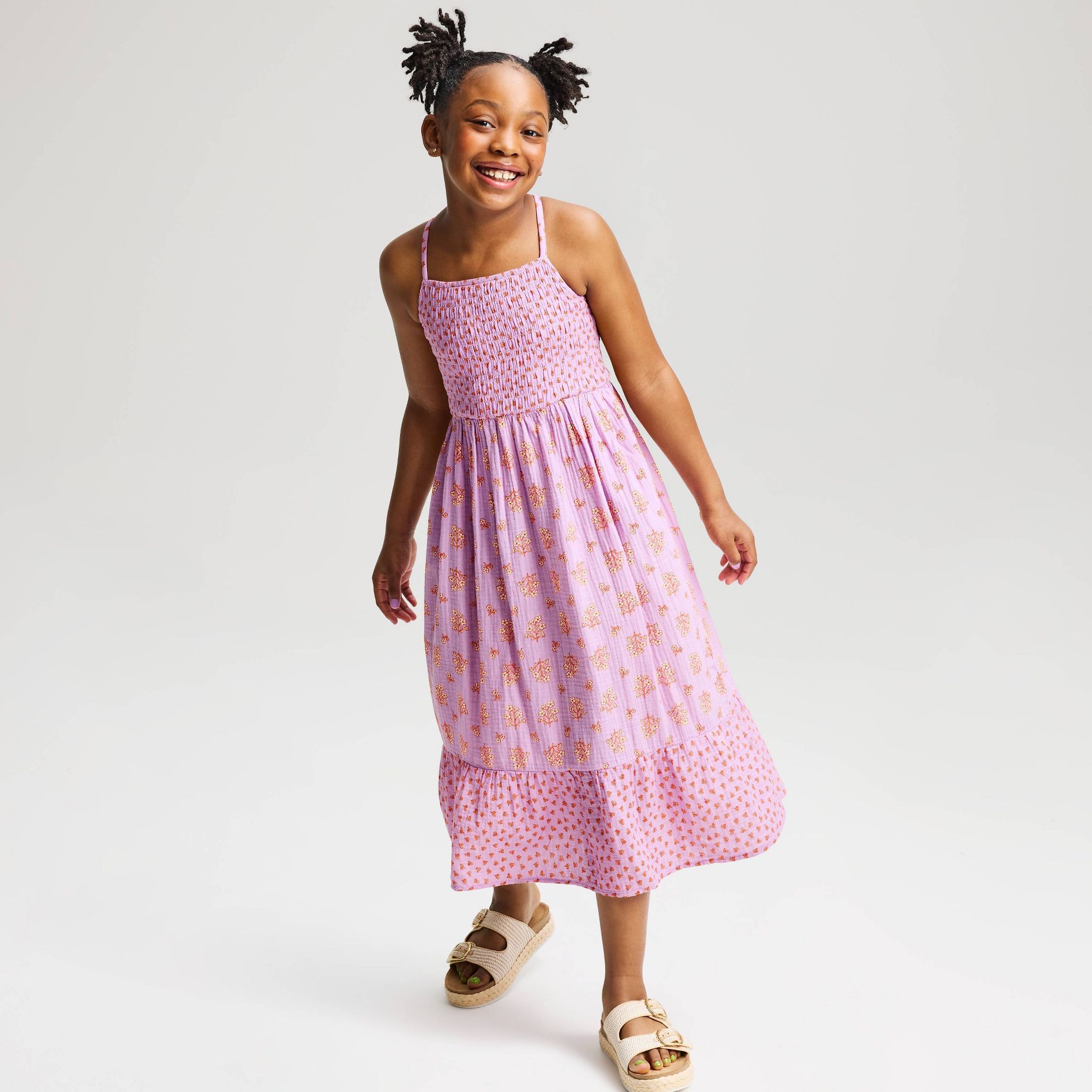 Girls' Woven Floral Printed Maxi Dress - Cat & Jack™ Lilac Purple