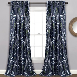 Devonia Allover Light Filtering Window Curtain Panels Navy/Green 52X120+2 Set - 1 of 4