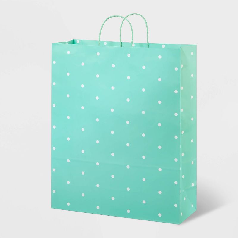XL Dot GiftBag Mint - Spritz&#8482;: Giant Polka Dotted, Blue, for Baby Shower & All Occasions, with Soft Handles, 1 of 4