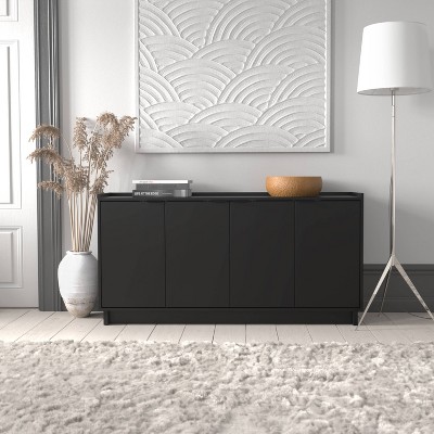 Prepac Black 4-Door Console Table with Adjustable Shelving