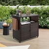 Dexmalle Light Brown Patio Kitchen Bar Cart with Wicker and Glass Top  Door - 2 of 4