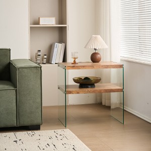 Spassway 24"H*24"W Walnut Wood End Table with Glass Frame 2-Tier Open Storage Shelves Side Tables Vintage Sofa Table for Living Room Bedroom Office - 1 of 4