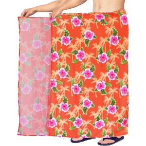 LA LEELA Men's Pareo Swimwear Cover Up Wrap Beach Lava Lava Summer Long Vacation Sarongs Hawaiian Sarong For Men One Size Orange, Floral - 1 of 4