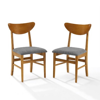 Set of 2 Acorn Wood Dining Chairs with Gray Upholstered Seat