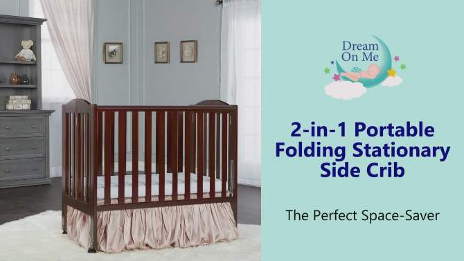 Dream On Me 2-in-1 Portable Folding Stationary Side Crib, White, 2 of 9, play video
