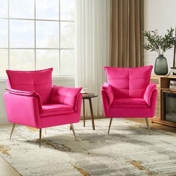Set of 2 Jonat Contemporary Velvet Wooden Upholstered Armchair with Metal Legs for Bedroom and Living Room | ARTFUL LIVING DESIGN