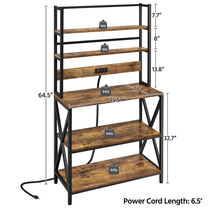 Yaheetech 5-Tier Kitchen Baker’s Racks with Power Outlets, Coffee Bar Station With Hutch, 4 of 8