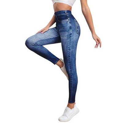 Clearlove Women's Denim Print Fake Jeans Leggings Skinny Tight Yoga Pants