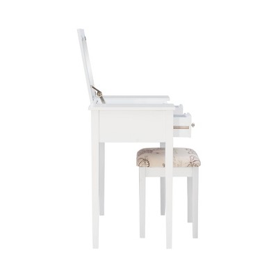 White Vanity Desk with Butterfly Print Bench