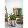 YUHAO Set of 2 White & Brown Cement Planters for Indoor Outdoor Home Garden Decor - L:10.2"x10.2"x7.9" ,S:7.9"x7.9"x6.7" - 2 of 4