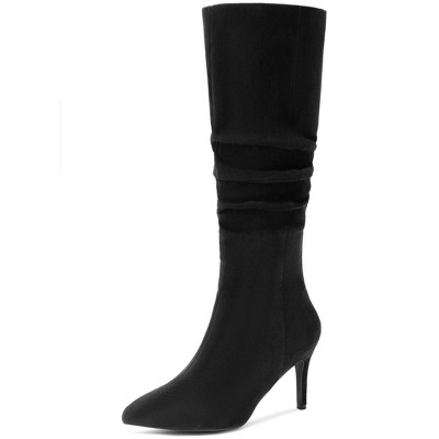 Allegra K Women's Pointed Toe Slouched Stiletto Heels Knee High Boots