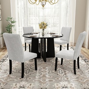 5-Piece Dining Set with Round Table and 4 Upholstered Chairs - 1 of 4