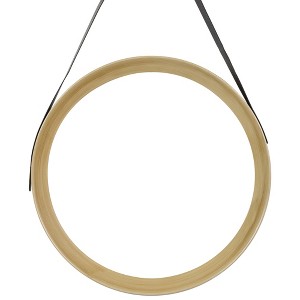 Northlight 20" Wooden Finish Round Wall Mirror with Black Hanging Strap - 1 of 4