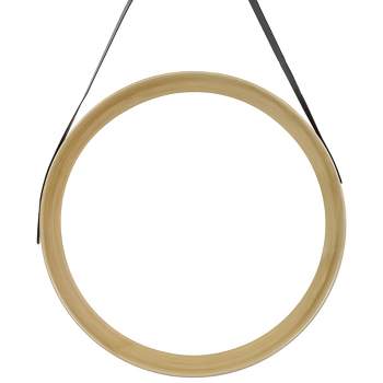 Northlight 20" Wooden Finish Round Wall Mirror with Black Hanging Strap