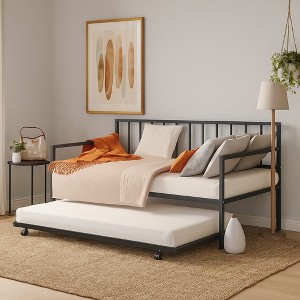 Royal Hampton Daybed with Pull Out Trundle, Black Slatted Open Metal Frame - 1 of 1