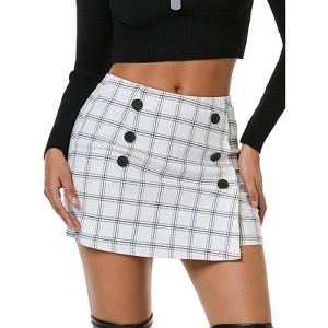EXLURA Womens Button Bodycon Mini Skirt Sexy Night Club High Waist Elastic Y2K Fall Winter Plaid Skirts - 1 of 4