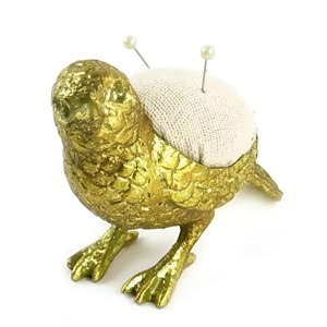 Slickblue Pewter Bird Pin Holder, Golden Finish, Open Back Design, Decorative Desk Accessory, 3"x2.75" - 1 of 3