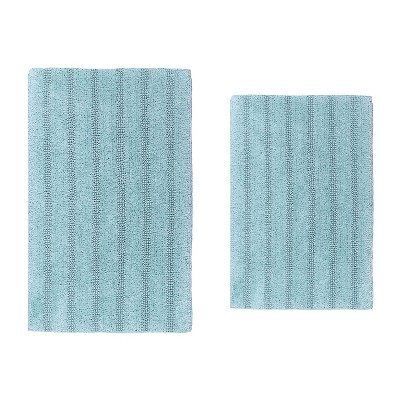 Knightsbridge Stylish And Comfortable Traditional Linear Design 2 PC Cotton Bath Rug Set 20"x30" & 24"x40" Ivory