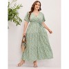 Garvee Women Plus Size V Neck Wrap Maxi Dress High Waist Ruffle Summer Casual Dress with Belt Short Sleeve - 3 of 4
