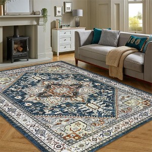 Vintage boho washable soft rug. Low-pile, anti-slip, stain-resistant. Floral distressed, non-shedding. For bedrooms, living/dining rooms - 1 of 4
